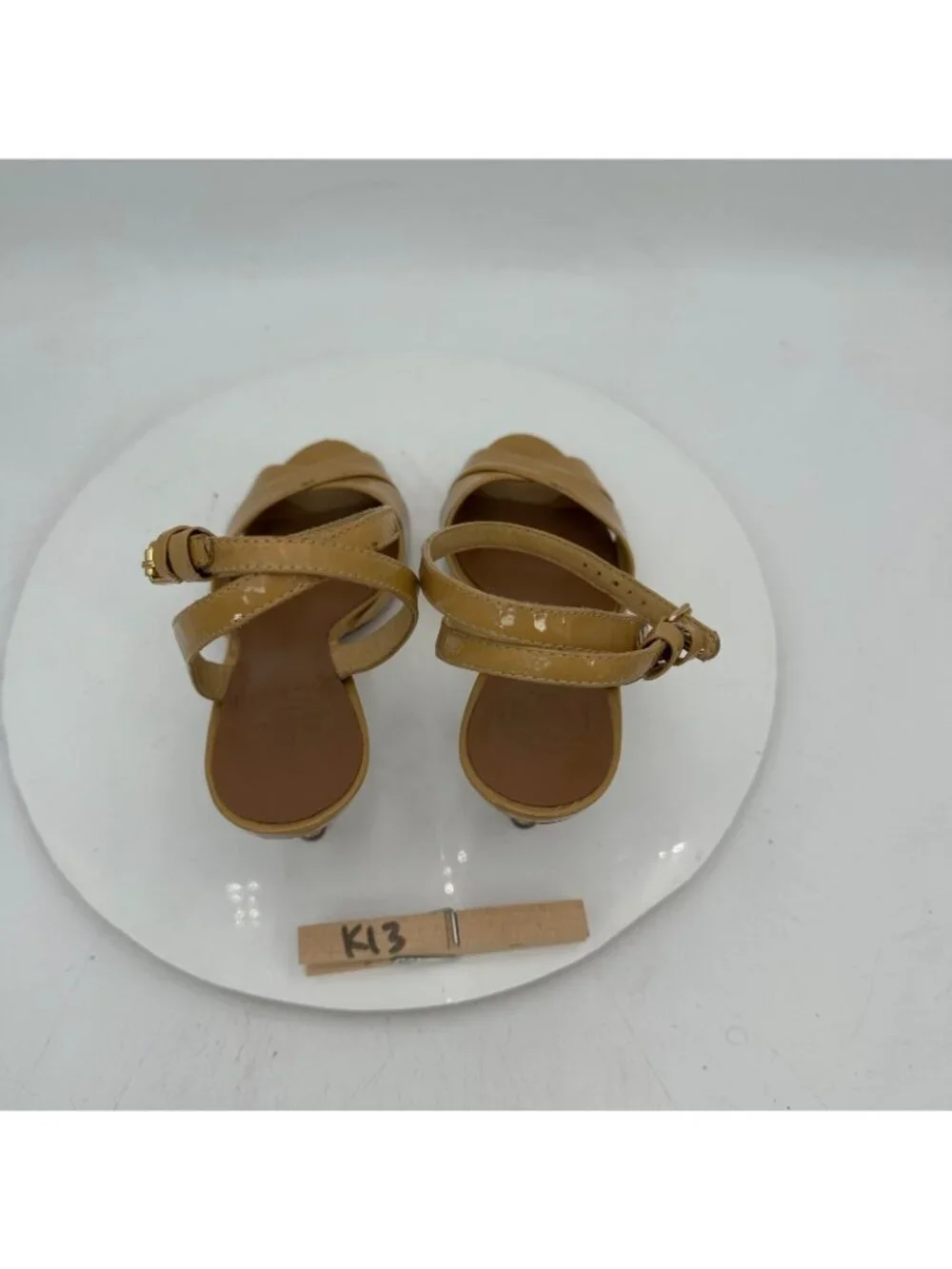 Tory Burch Tania Women Size 6M Tan Patent Leather Ankle Strap Heel Sandal